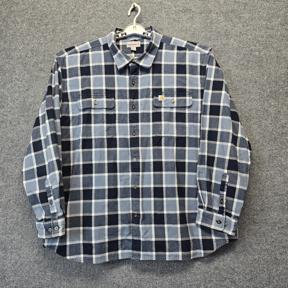 Carhartt Shirt Mens 3XL Blue Plaid Flannel Long Sleeve Relaxed Fit Button Up